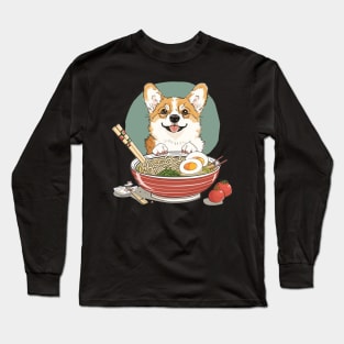 Corgi with Asian Ramen Noodels Long Sleeve T-Shirt